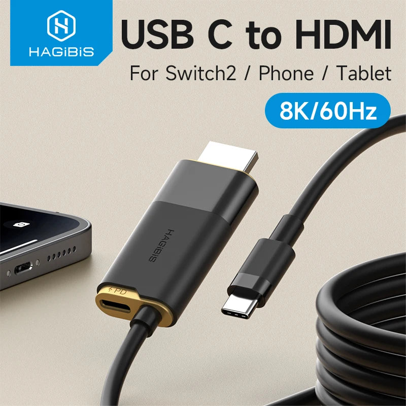 Hagibis Switch Dock for Nintendo Switch/OLED/Switch2 USB C to HDMI Cable Adapter 8K@60Hz HDR 100W PD for Laptop SteamDeck ROG - Merit Sell