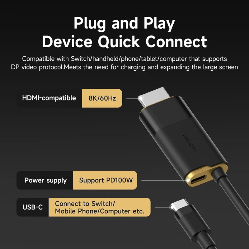 Hagibis Switch Dock for Nintendo Switch/OLED/Switch2 USB C to HDMI Cable Adapter 8K@60Hz HDR 100W PD for Laptop SteamDeck ROG - Merit Sell