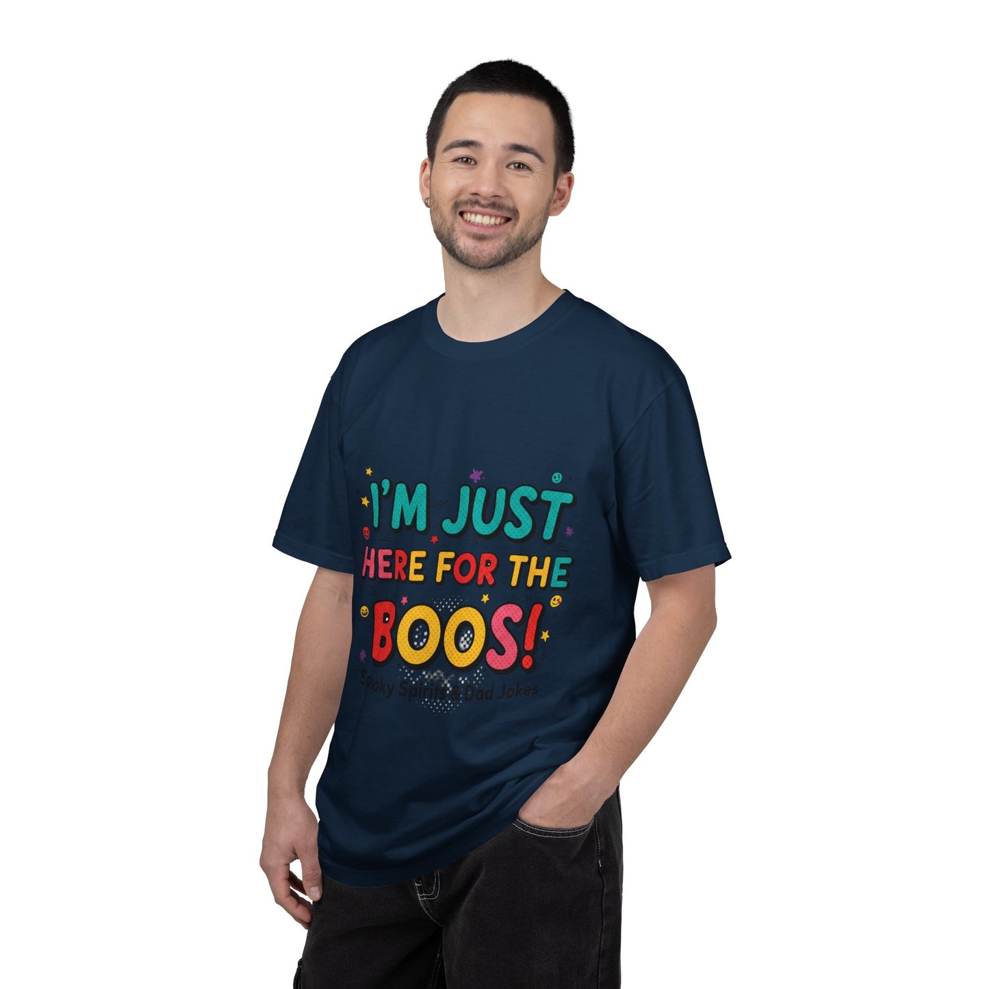 Halloween T-Shirt "I'm Just Here for the Boos!" — Funny Spooky Spirits & Dad Jokes Tee