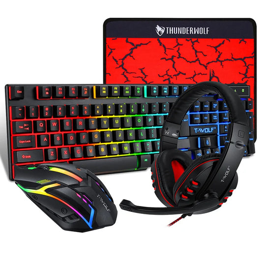 4 in 1 PC Gamer Value rainbow Backlit Keyboard with Colorful Backlit Mouse Adn Large Size Mousepad and Gaming Headset