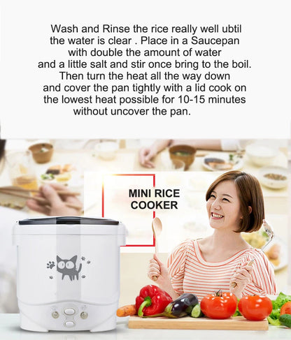 1L Car Mini Rice Cooker Multi-function Electric Water Food Heater Machine Lunch Box Warmer 2 Persons For Home Car SUV Truck