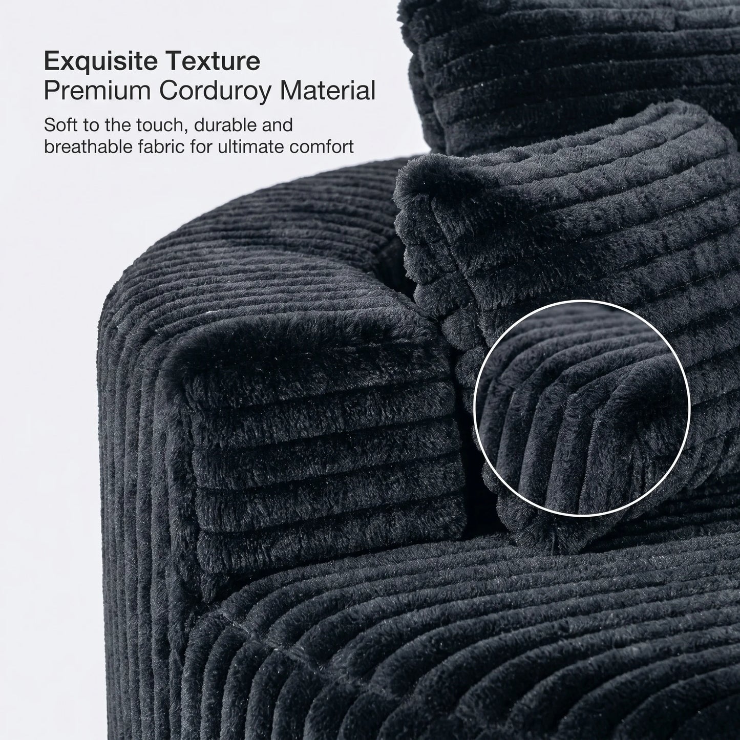 Oehome Modular Chaise Lounge Sofa 55" Oversized Corduroy Upholstered Circular 3 Pillows Deep Seat Armless Living Room