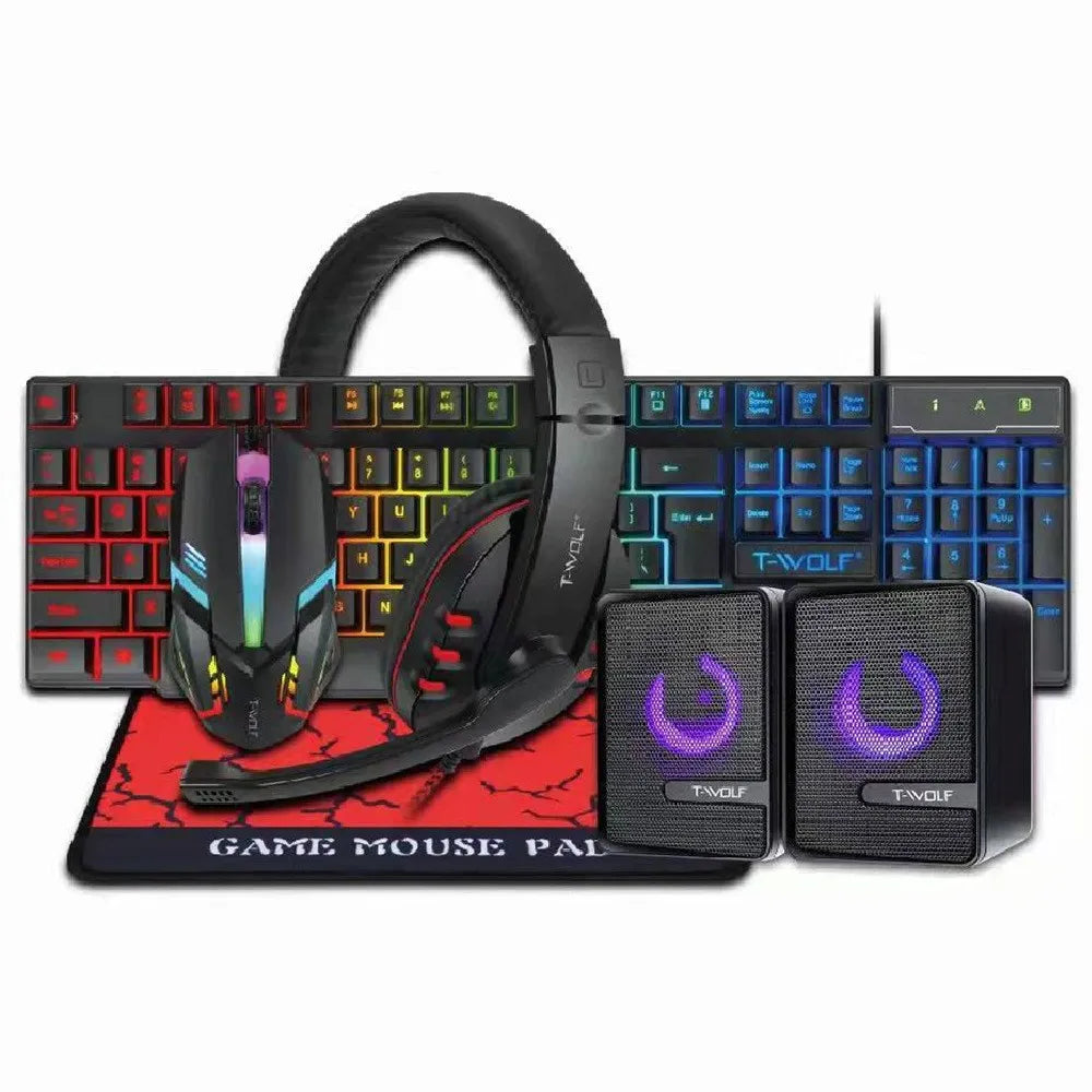 4 in 1 PC Gamer Value rainbow Backlit Keyboard with Colorful Backlit Mouse Adn Large Size Mousepad and Gaming Headset
