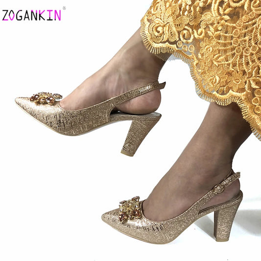 Royal Blue Nigerian Wedding Shoes Fashion Elegant African Women Pointed Toe Sandals with Stone High Heels Summer Women Pumps