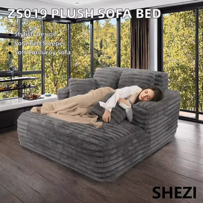Shezi Modern Oversize Chaise Lounge Sofa Bed Set Indoor One-Seater Boneless Fabric Plush Corduroy Sleeper Hotel Living Room