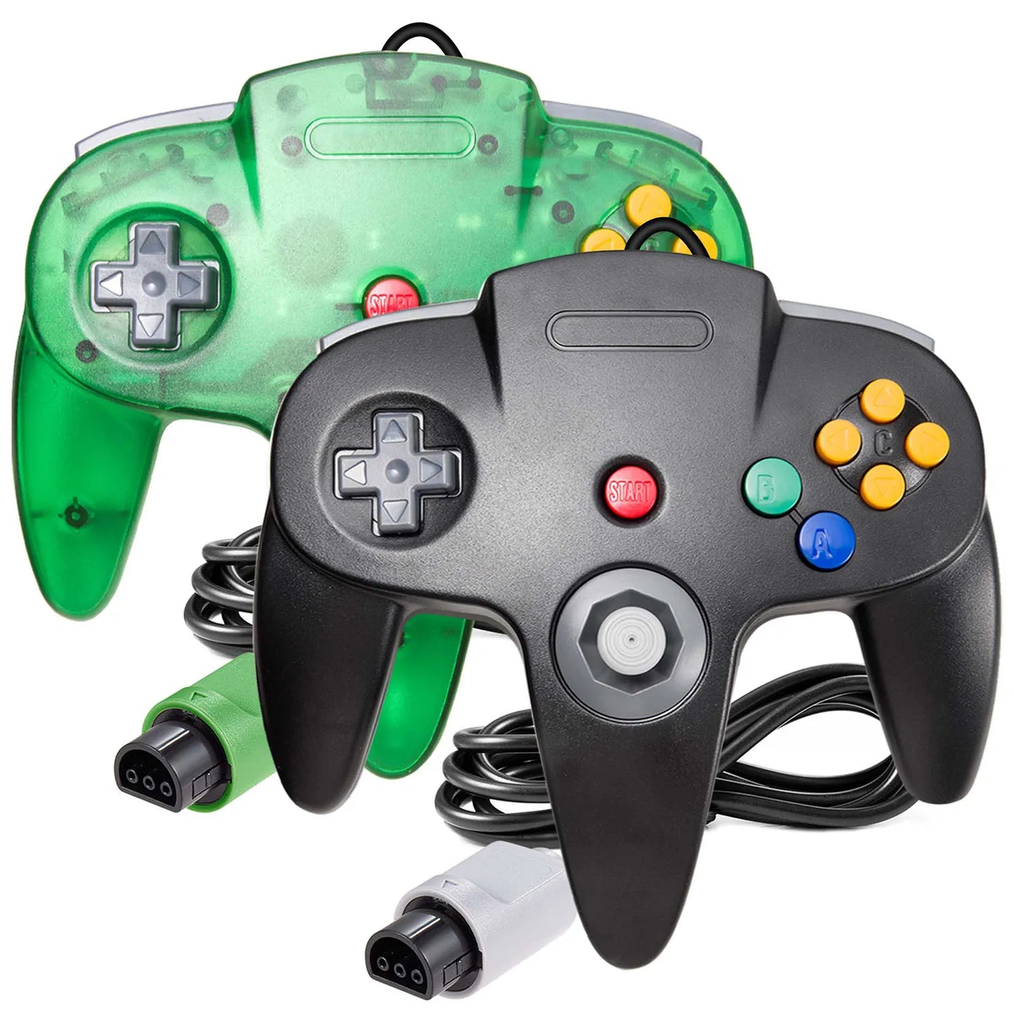 2Pcs Classic N64 Wired Remote Joystick Retra Gamepad Controller Compatible with N64 System Console (Black+Green)