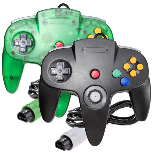 2Pcs Classic N64 Wired Remote Joystick Retra Gamepad Controller Compatible with N64 System Console (Black+Green)