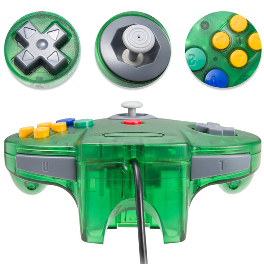 2Pcs Classic N64 Wired Remote Joystick Retra Gamepad Controller Compatible with N64 System Console (Black+Green)