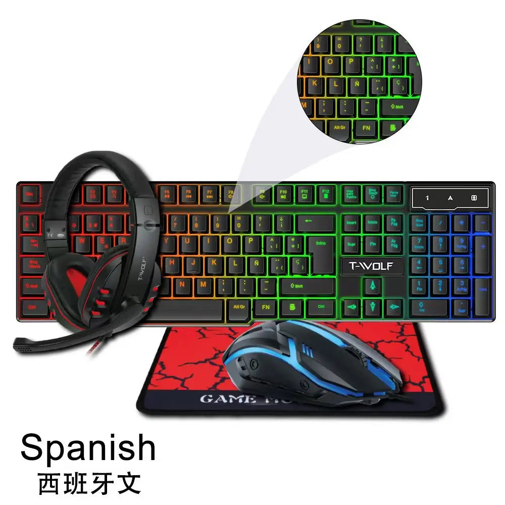 4 in 1 PC Gamer Value rainbow Backlit Keyboard with Colorful Backlit Mouse Adn Large Size Mousepad and Gaming Headset