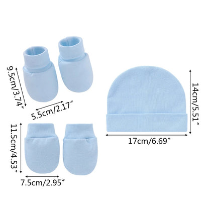 Baby Anti Scratching Soft Cotton Gloves+Hat+Foot Cover Set Newborn Mittens Socks Beanies Cap Kit for Infants Shower Gifts H3CD