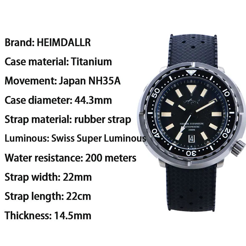 Heimdallr Retro Titanium Tuna Watch Grey Dial Luminous Sapphire 20Bar Waterproof Ceramic Bezel NH35 Automatic Mechanical Watch - Merit Sell