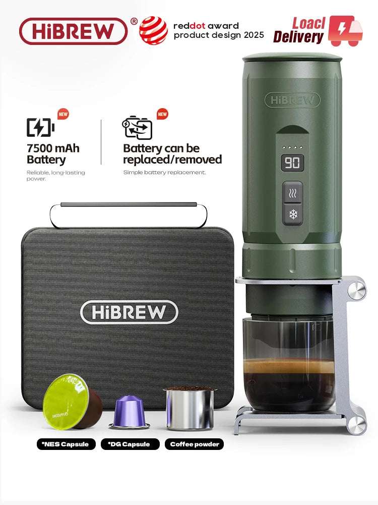 HiBREW Portable Espresso Coffee Machine for Car & Home Camping Coffee Maker Fit Nespresso Dolce Capsule Powder H4C - Merit Sell