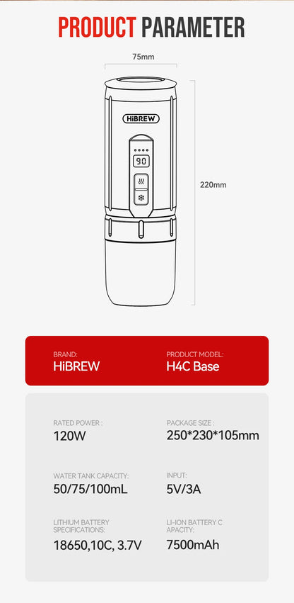 HiBREW Portable Espresso Coffee Machine for Car & Home Camping Coffee Maker Fit Nespresso Dolce Capsule Powder H4C - Merit Sell
