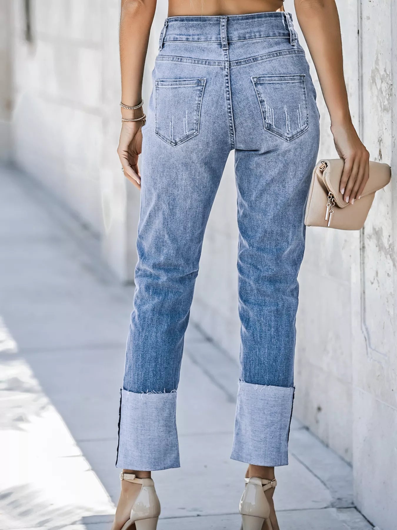 High Waist Distressed Straight Leg Jeans - Merit Sell