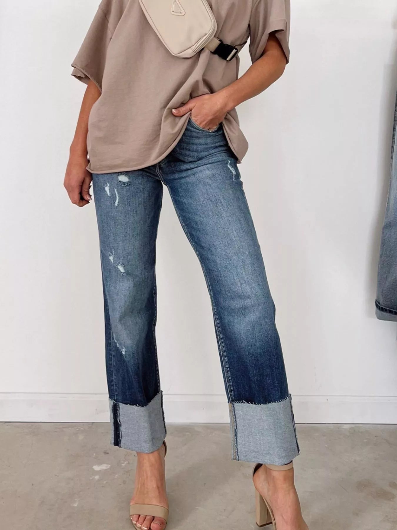 High Waist Distressed Straight Leg Jeans - Merit Sell