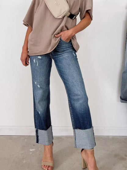 High Waist Distressed Straight Leg Jeans - Merit Sell