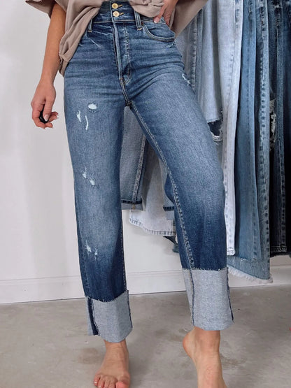 High Waist Distressed Straight Leg Jeans - Merit Sell
