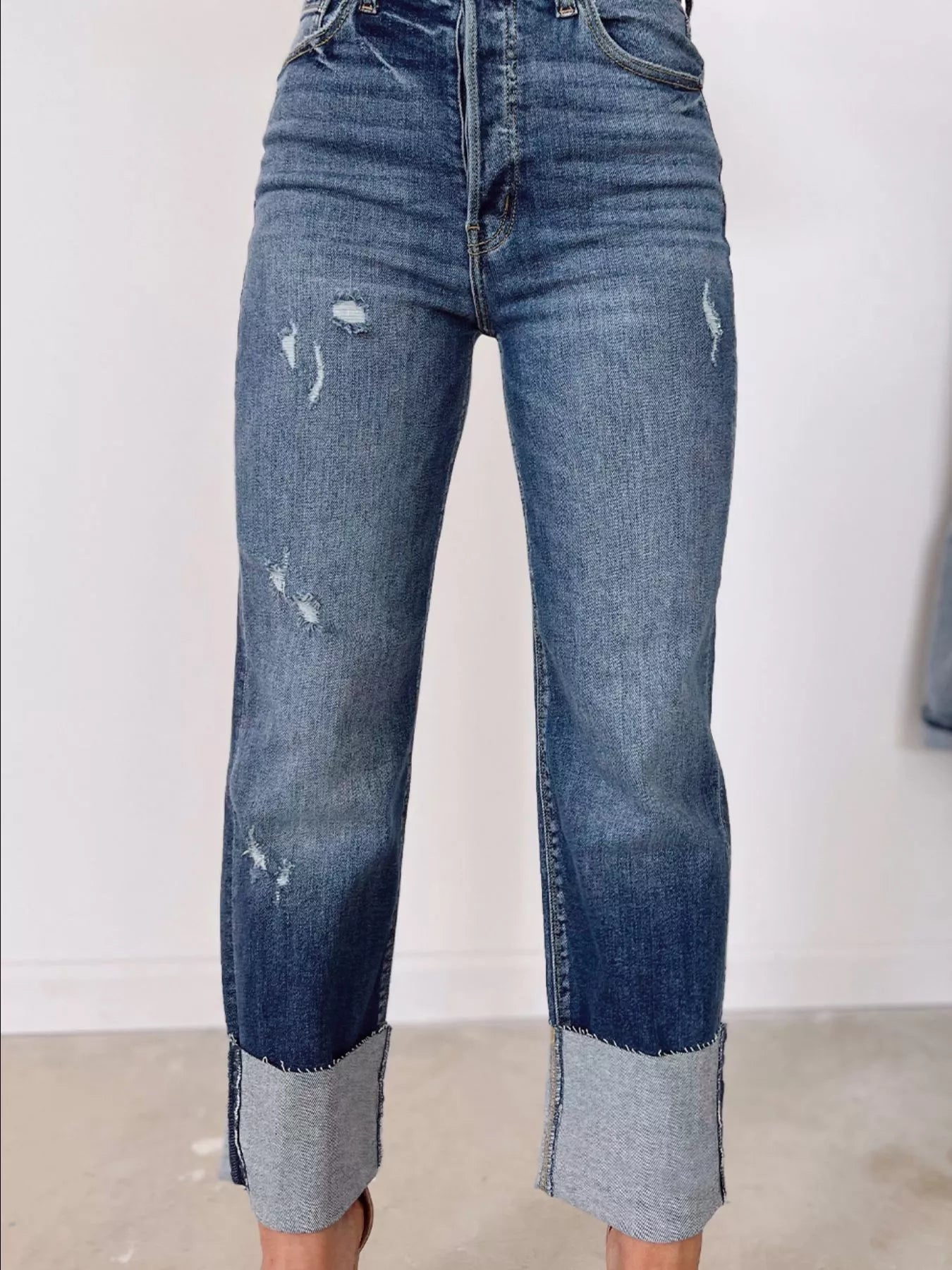 High Waist Distressed Straight Leg Jeans - Merit Sell