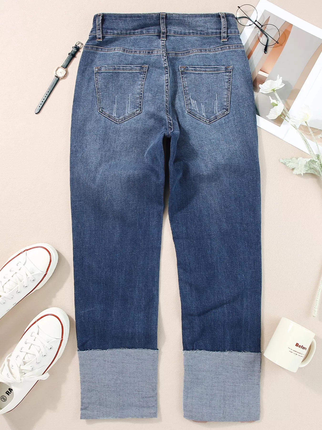 High Waist Distressed Straight Leg Jeans - Merit Sell