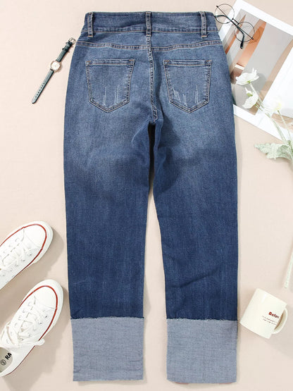 High Waist Distressed Straight Leg Jeans - Merit Sell