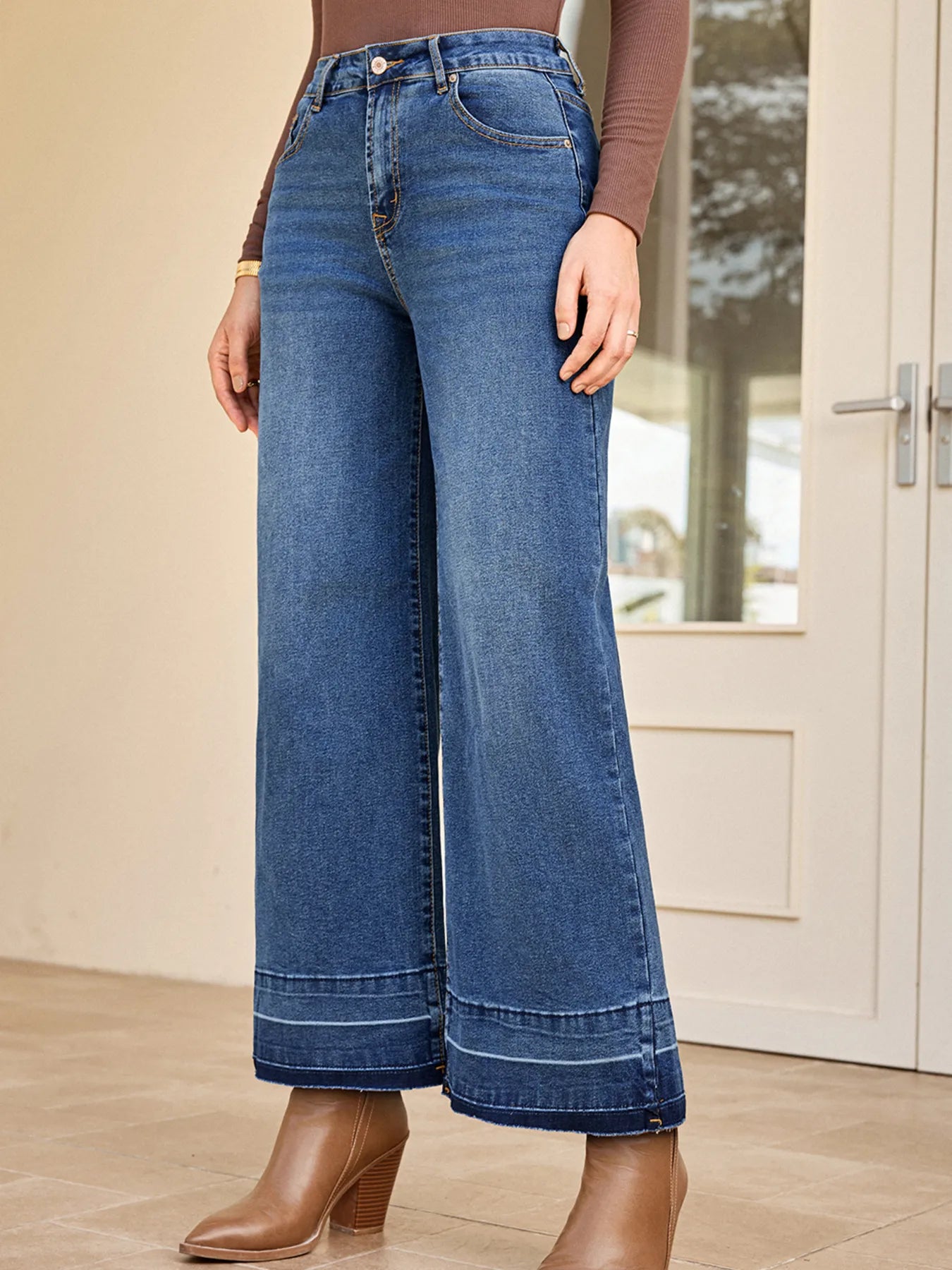 High Waist Wide Leg Washed Jeans - Merit Sell