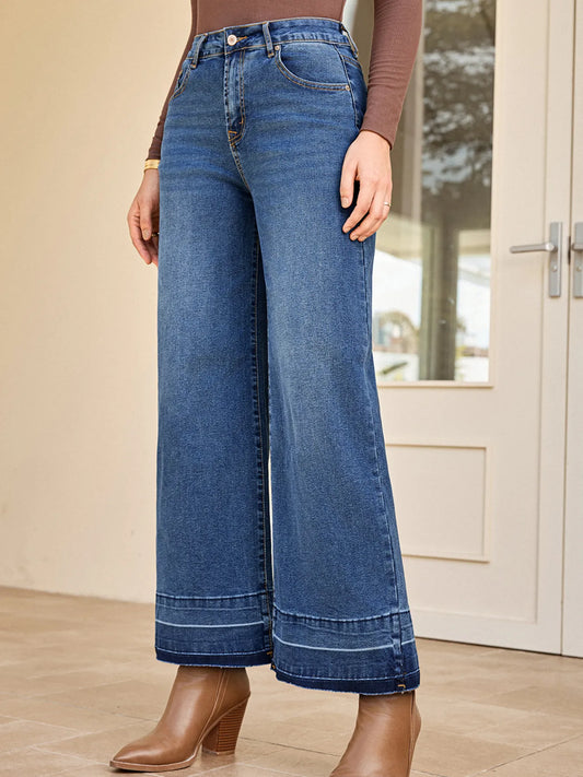 High Waist Wide Leg Washed Jeans - Merit Sell