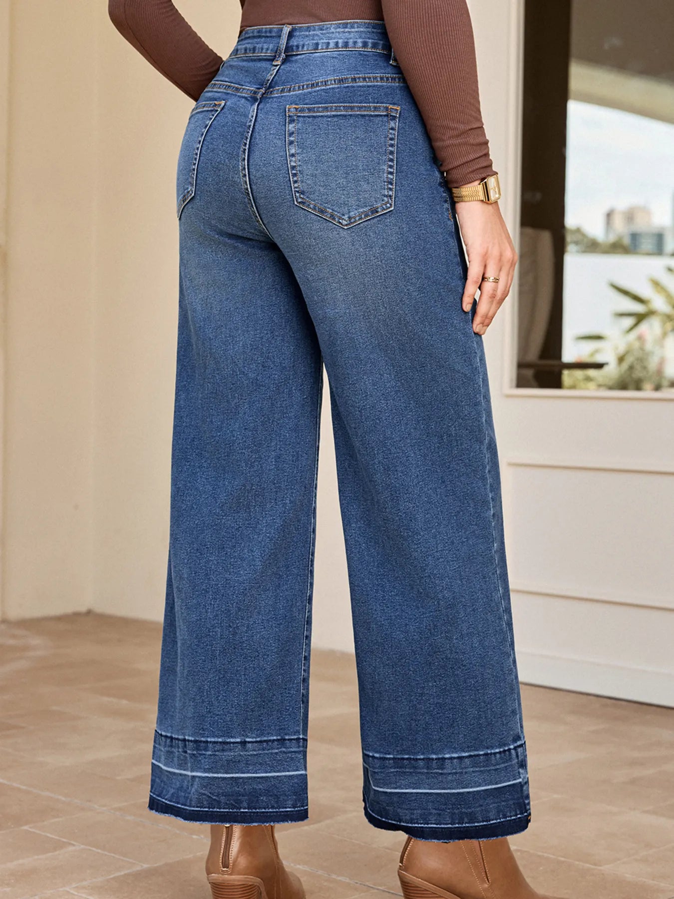 High Waist Wide Leg Washed Jeans - Merit Sell