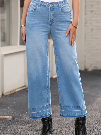High Waist Wide Leg Washed Jeans - Merit Sell