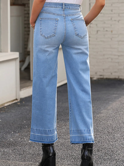 High Waist Wide Leg Washed Jeans - Merit Sell