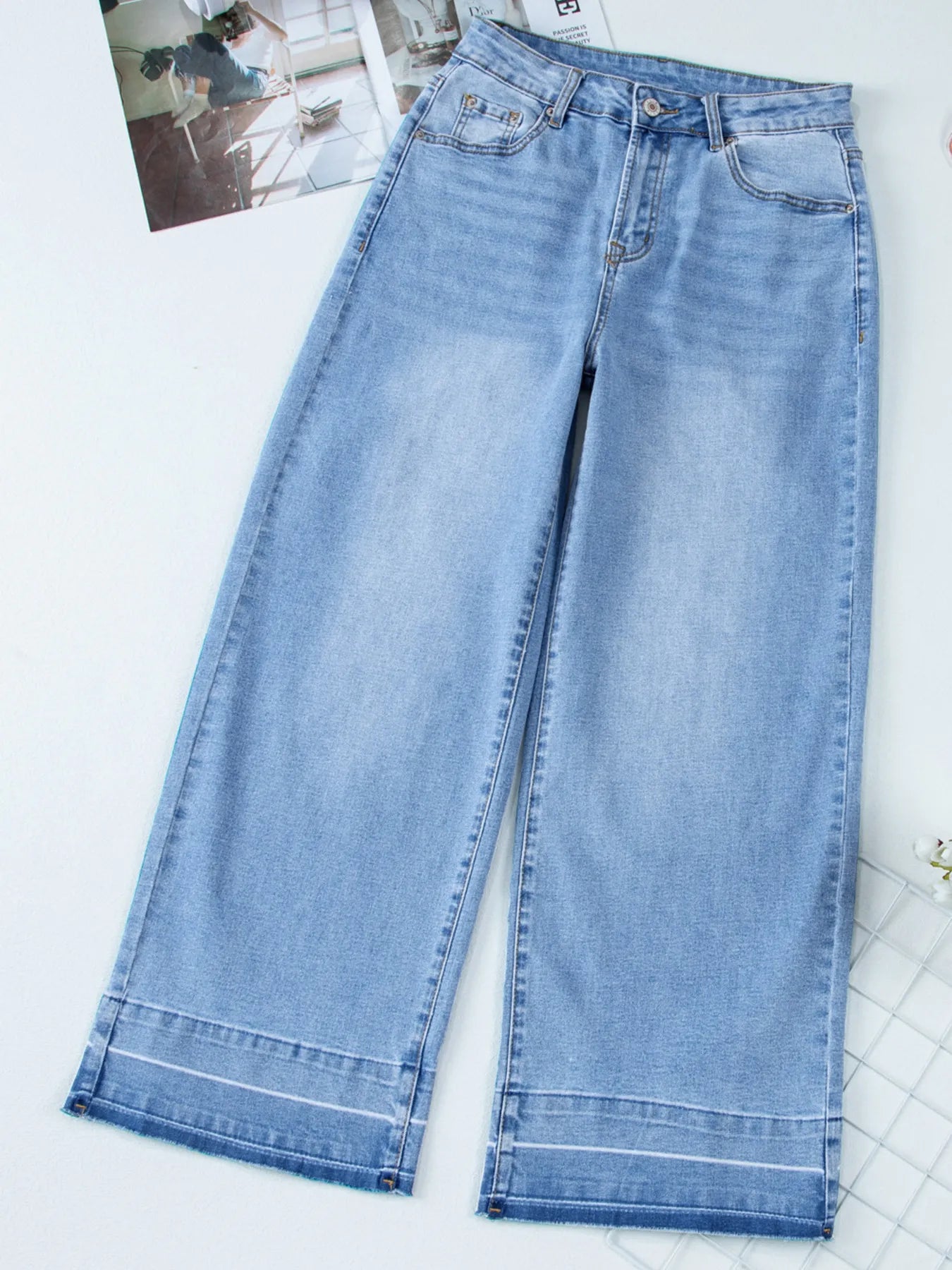 High Waist Wide Leg Washed Jeans - Merit Sell