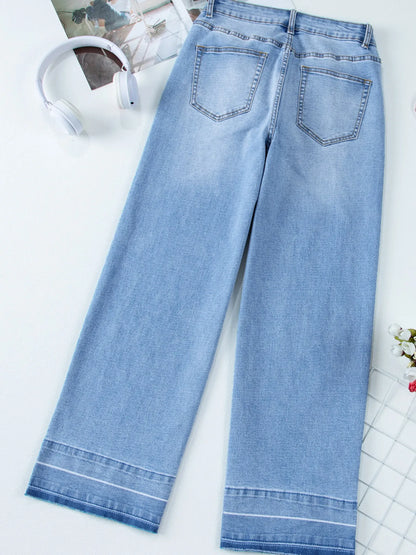 High Waist Wide Leg Washed Jeans - Merit Sell