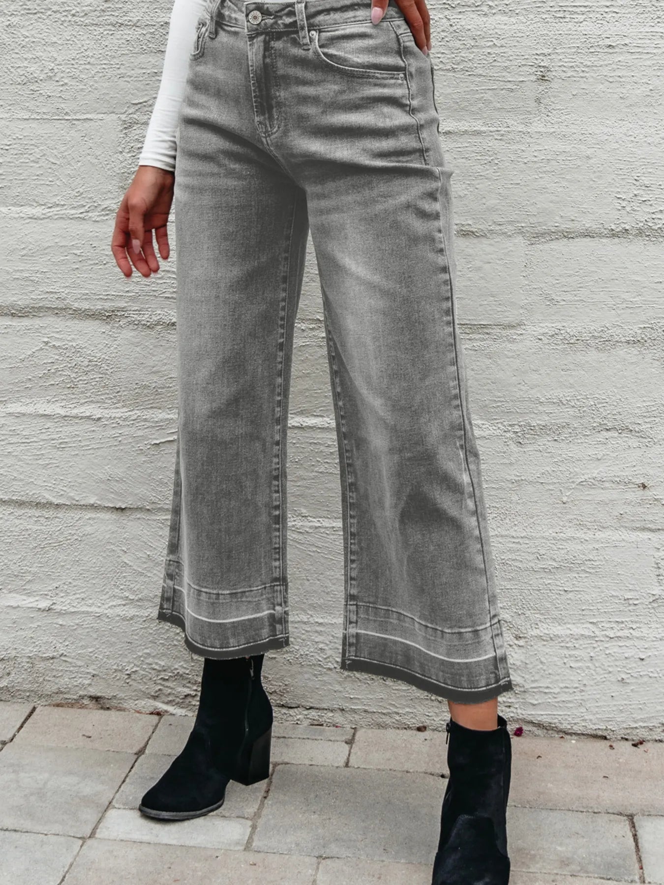 High Waist Wide Leg Washed Jeans - Merit Sell