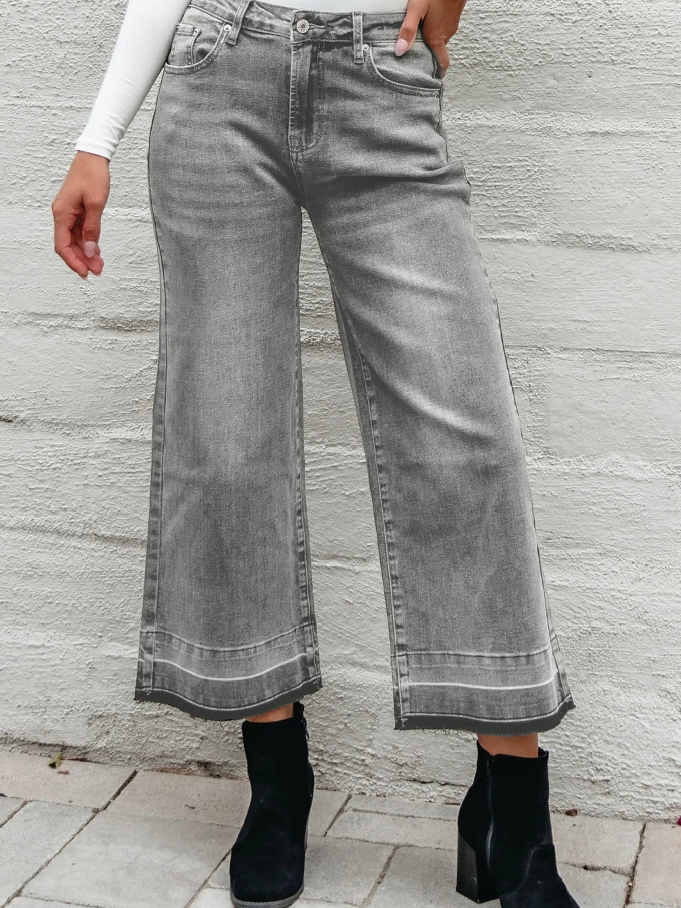 High Waist Wide Leg Washed Jeans - Merit Sell
