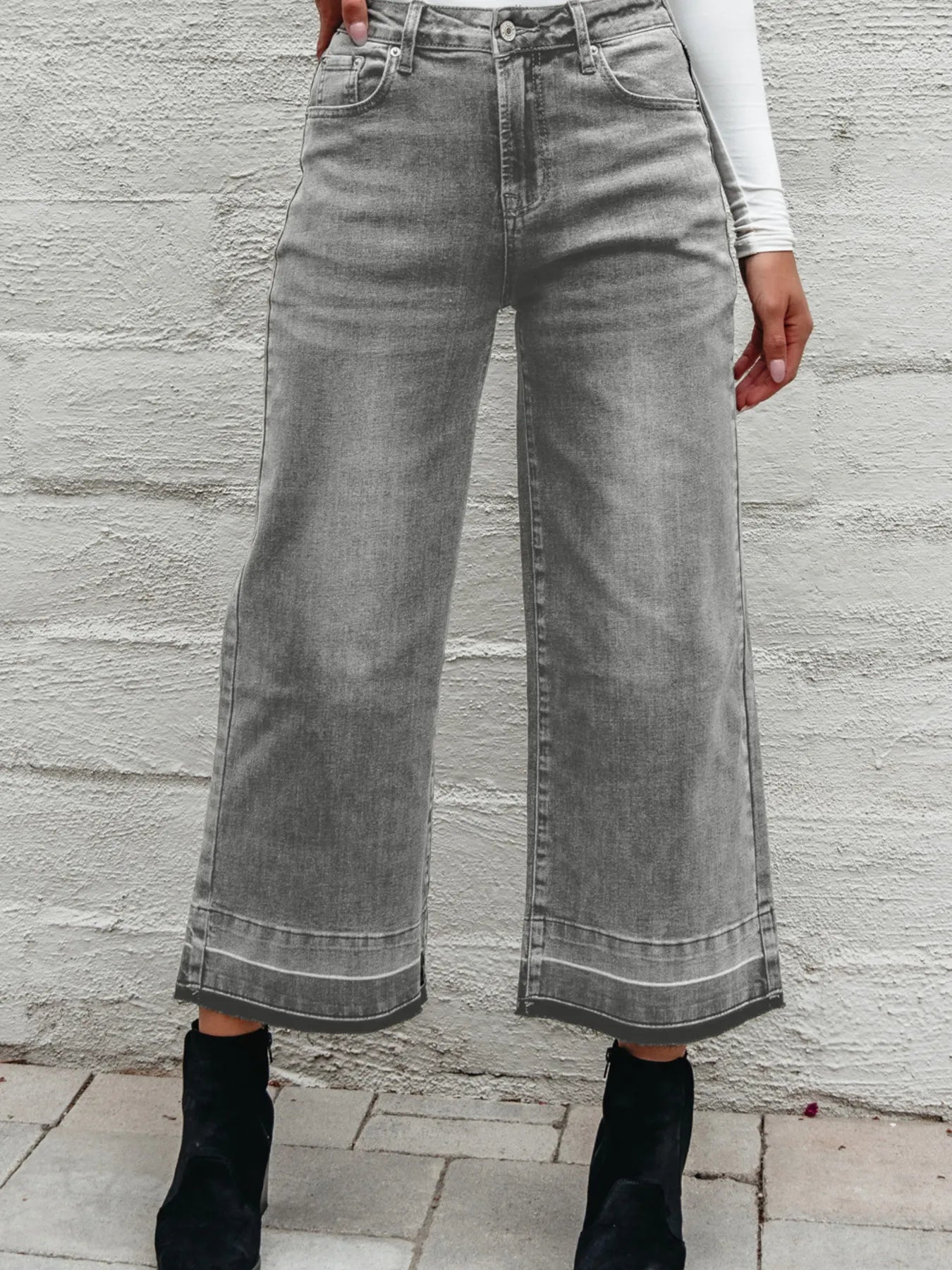 High Waist Wide Leg Washed Jeans - Merit Sell