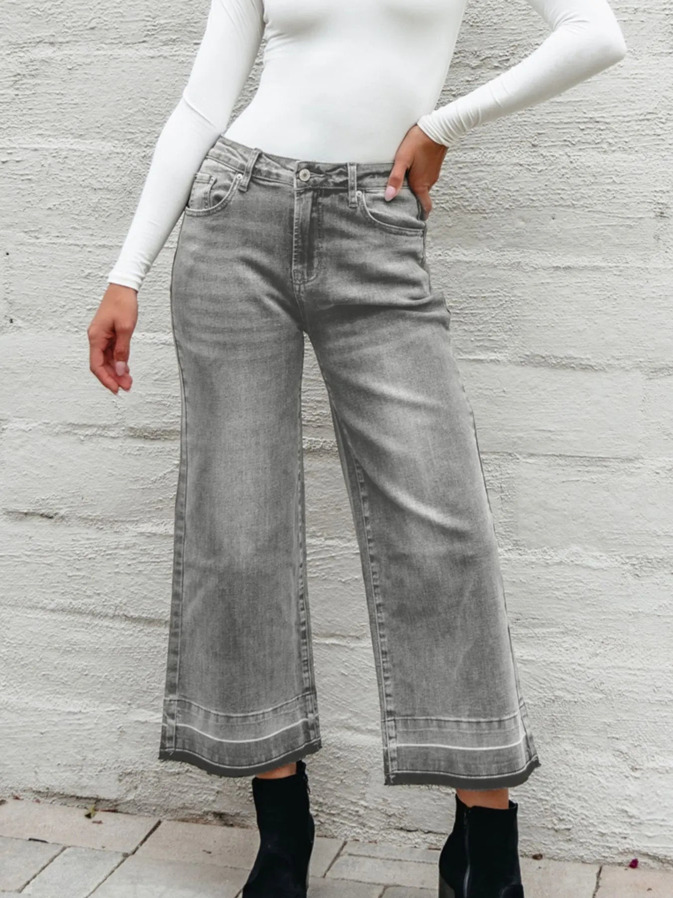 High Waist Wide Leg Washed Jeans - Merit Sell