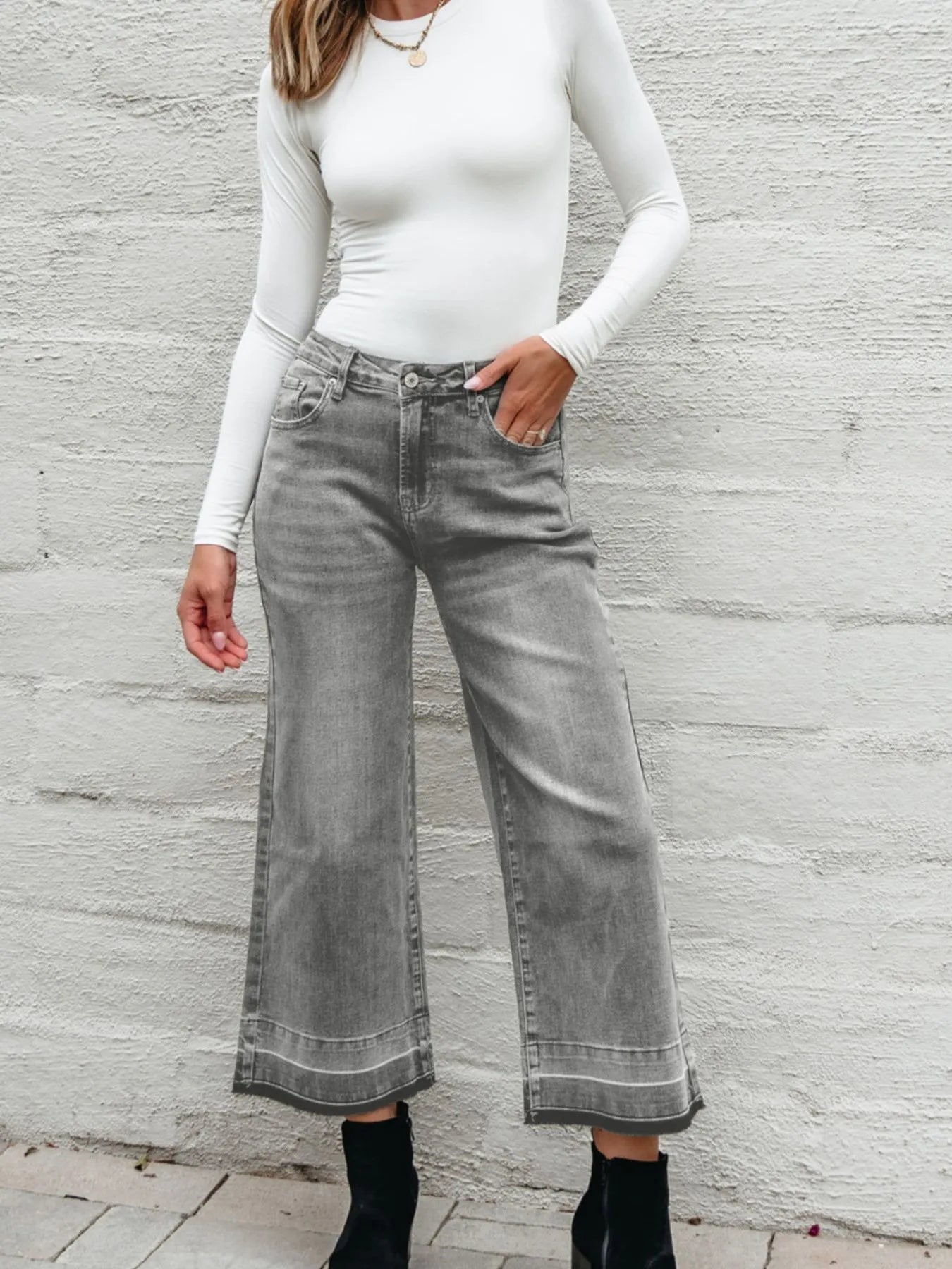 High Waist Wide Leg Washed Jeans - Merit Sell