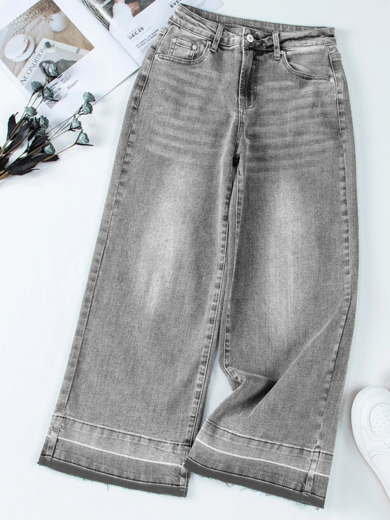 High Waist Wide Leg Washed Jeans - Merit Sell