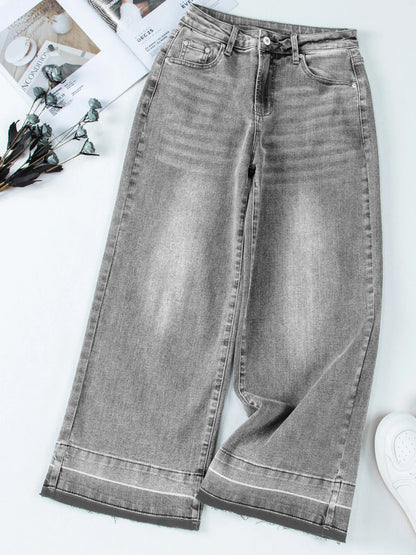 High Waist Wide Leg Washed Jeans - Merit Sell