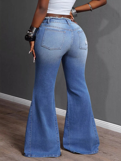 High Waisted Distressed Flare Jeans - Merit Sell