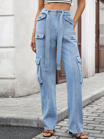 High-Waisted Multi-Pocket Cargo Jeans - Merit Sell