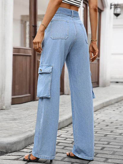 High-Waisted Multi-Pocket Cargo Jeans - Merit Sell
