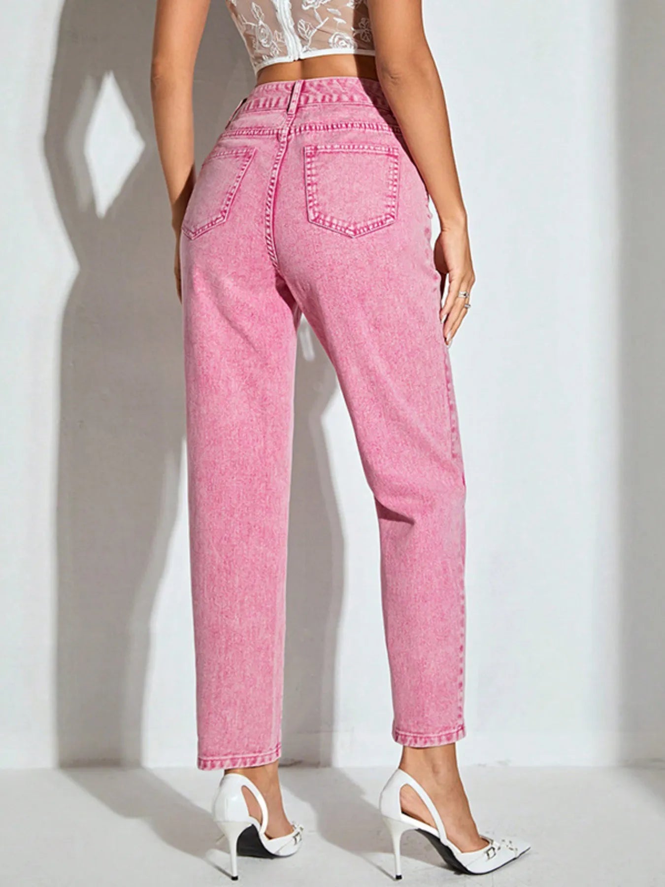 High-Waisted Wash Straight Leg Jeans - Merit Sell