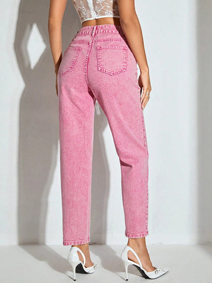 High-Waisted Wash Straight Leg Jeans - Merit Sell