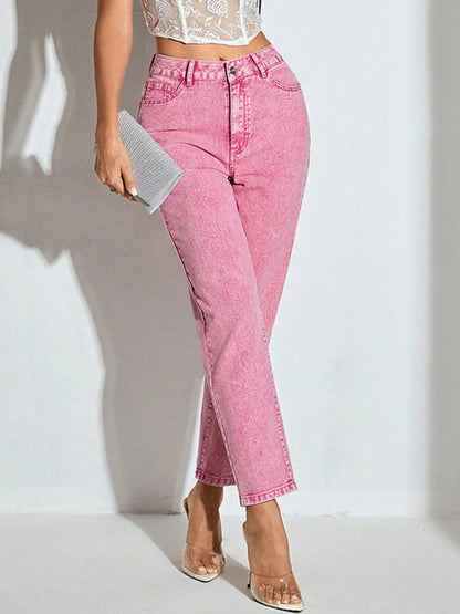 High-Waisted Wash Straight Leg Jeans - Merit Sell