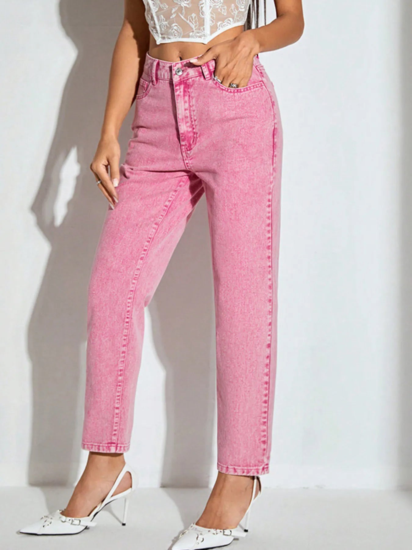 High-Waisted Wash Straight Leg Jeans - Merit Sell