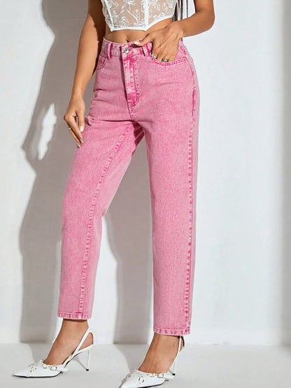 High-Waisted Wash Straight Leg Jeans - Merit Sell