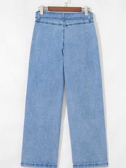 High Waisted Wide Leg Belted Jeans - Merit Sell