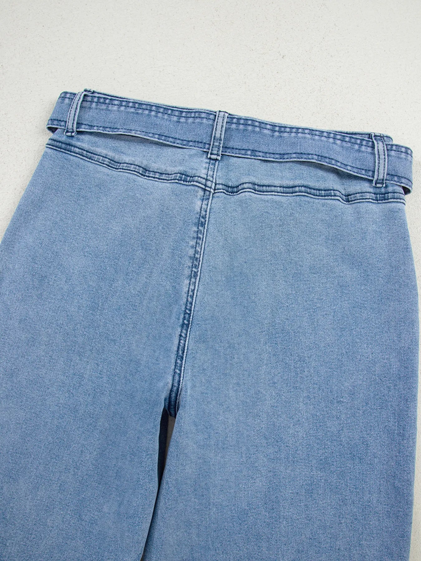 High Waisted Wide Leg Belted Jeans - Merit Sell