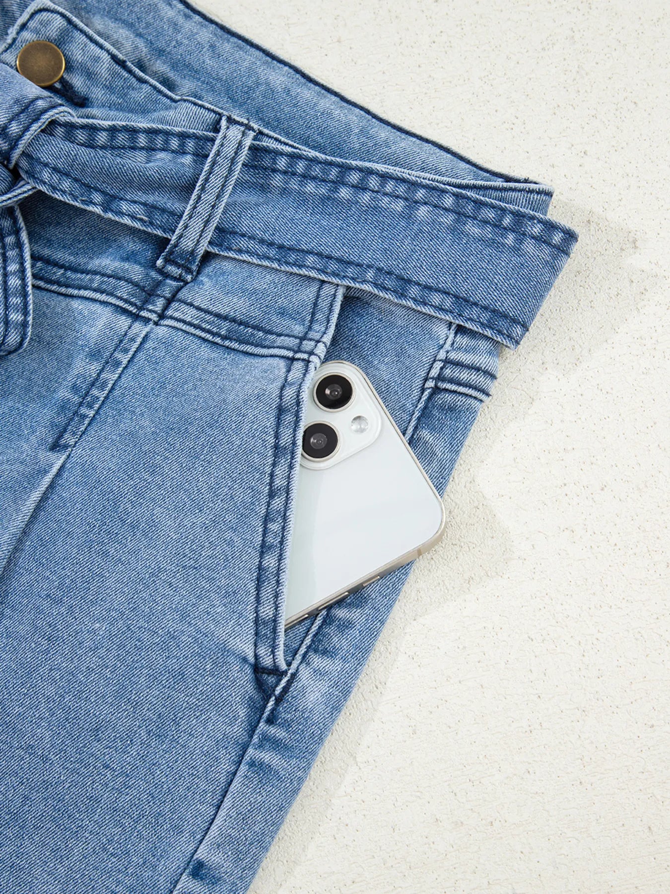 High Waisted Wide Leg Belted Jeans - Merit Sell