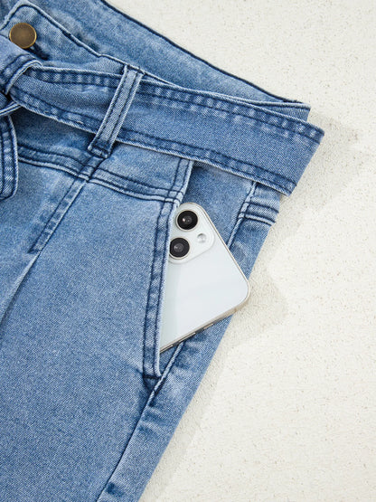 High Waisted Wide Leg Belted Jeans - Merit Sell